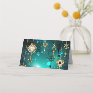 Antique Skeleton Keys on Green Background Loyalty Card