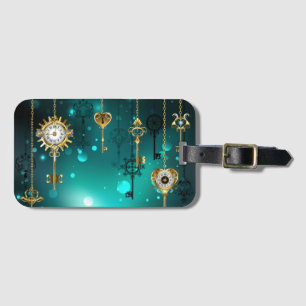 Antique Skeleton Keys on Green Background Luggage Tag