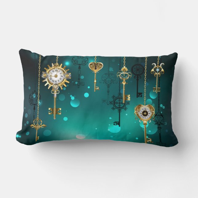 Antique Skeleton Keys on Green Background Lumbar Pillow (Front)
