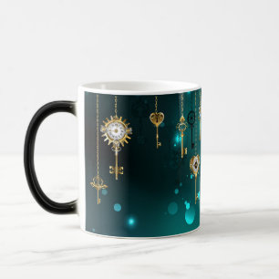 Antique Skeleton Keys on Green Background Magic Mug