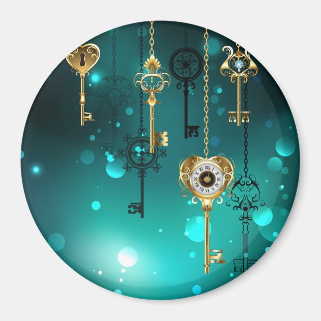 Antique Skeleton Keys on Green Background Magnet (Front)