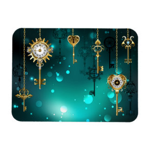 Antique Skeleton Keys on Green Background Magnet