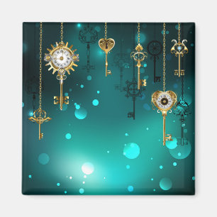 Antique Skeleton Keys on Green Background Magnet