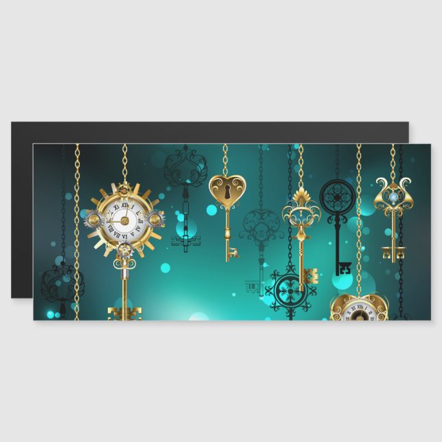 Antique Skeleton Keys on Green Background Magnetic Invitation (Front/Back)