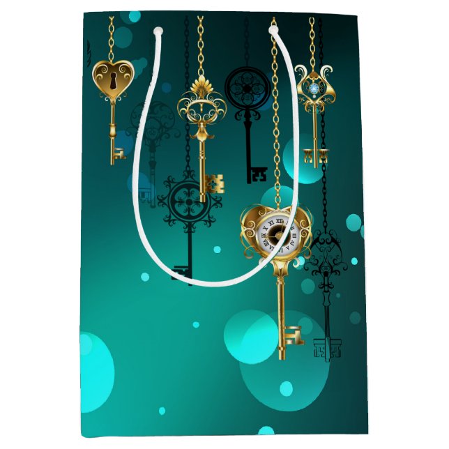 Antique Skeleton Keys on Green Background Medium Gift Bag (Front)