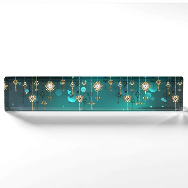 Antique Skeleton Keys on Green Background Nameplate (Front)