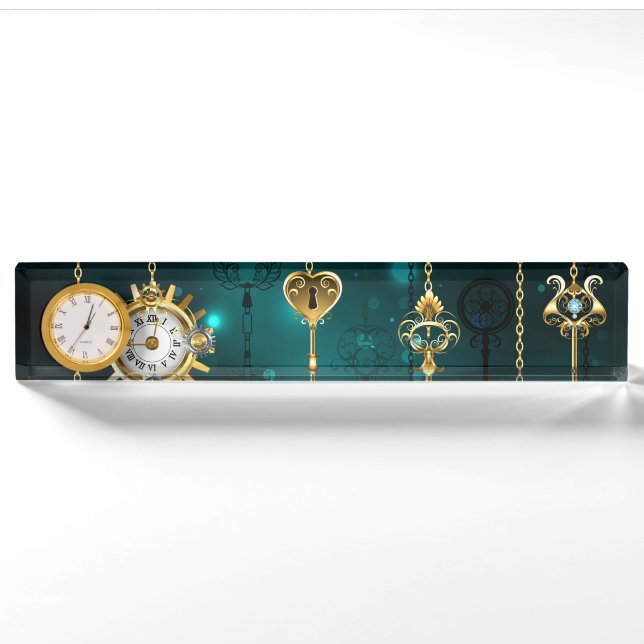 Antique Skeleton Keys on Green Background Nameplate (Front)