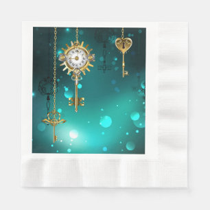 Antique Skeleton Keys on Green Background Napkin