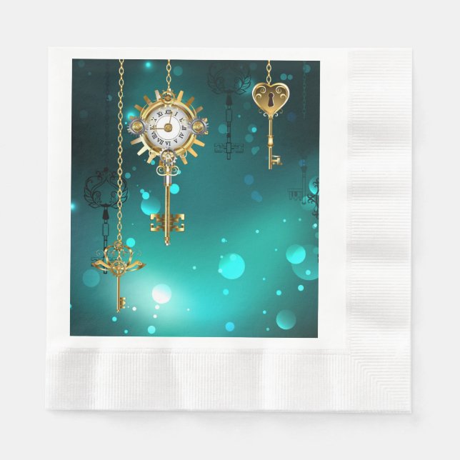 Antique Skeleton Keys on Green Background Napkin (Front)