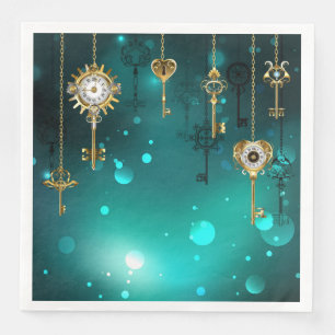 Antique Skeleton Keys on Green Background Napkin