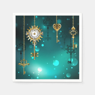 Antique Skeleton Keys on Green Background Napkin