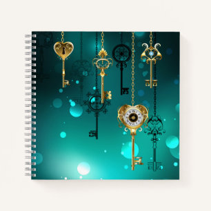 Antique Skeleton Keys on Green Background Notebook