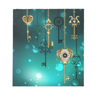 Antique Skeleton Keys on Green Background Notepad