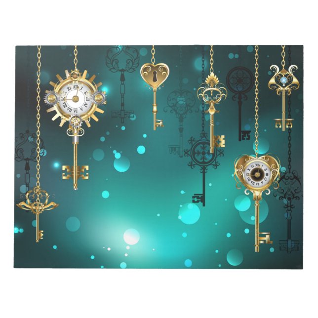 Antique Skeleton Keys on Green Background Notepad (Front)