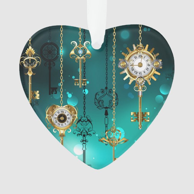 Antique Skeleton Keys on Green Background Ornament (Front)