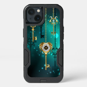 Antique Skeleton Keys on Green Background