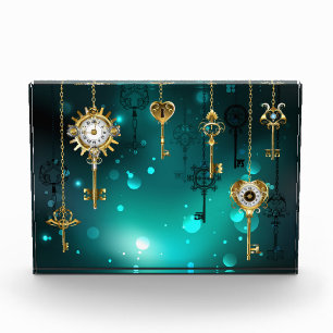 Antique Skeleton Keys on Green Background Photo Block