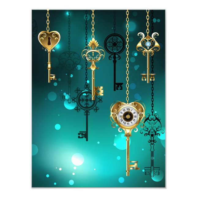Antique Skeleton Keys on Green Background Photo Print (Front)