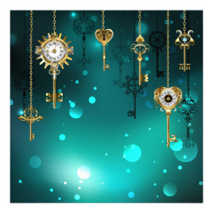 Antique Skeleton Keys on Green Background Photo Print