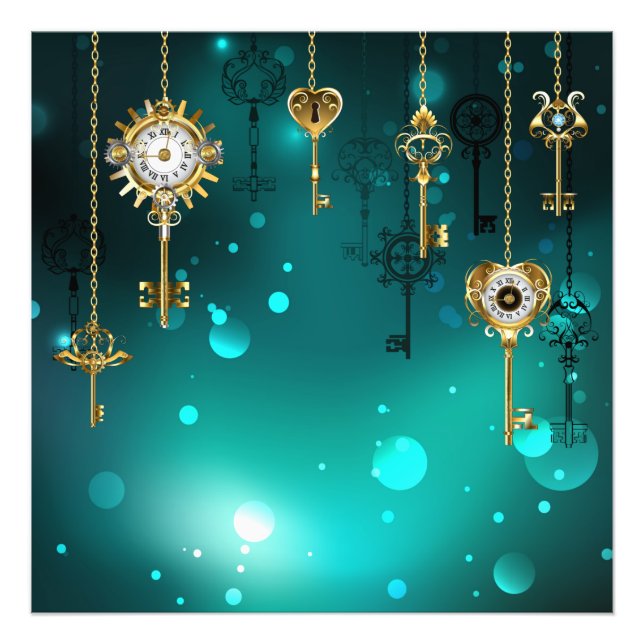 Antique Skeleton Keys on Green Background Photo Print (Front)