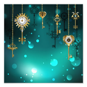 Antique Skeleton Keys on Green Background Photo Print