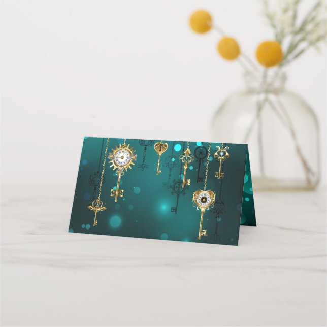 Antique Skeleton Keys on Green Background Place Card (Front)