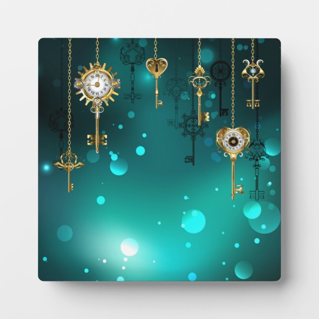 Antique Skeleton Keys on Green Background Plaque (Front)