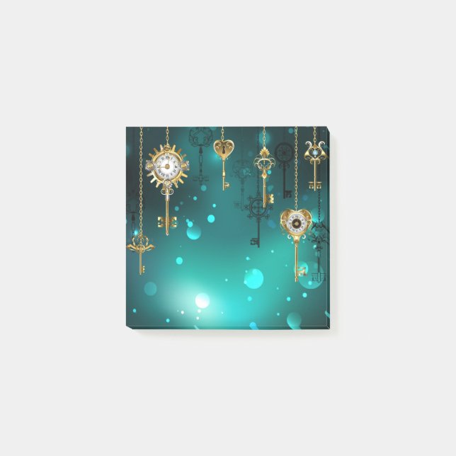 Antique Skeleton Keys on Green Background Post-it Notes (Front)