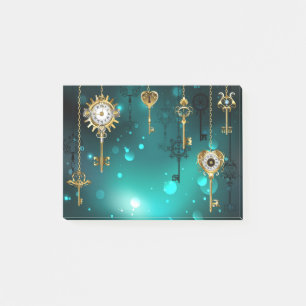Antique Skeleton Keys on Green Background Post-it Notes