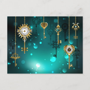 Antique Skeleton Keys on Green Background Postcard