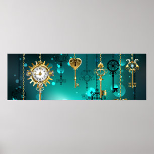 Antique Skeleton Keys on Green Background Poster