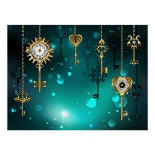 Antique Skeleton Keys on Green Background Poster