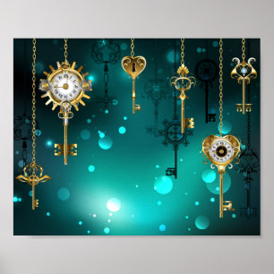 Antique Skeleton Keys on Green Background Poster