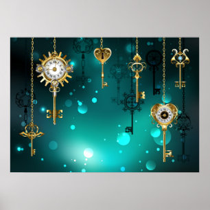 Antique Skeleton Keys on Green Background Poster