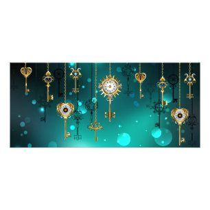 Antique Skeleton Keys on Green Background Rack Card