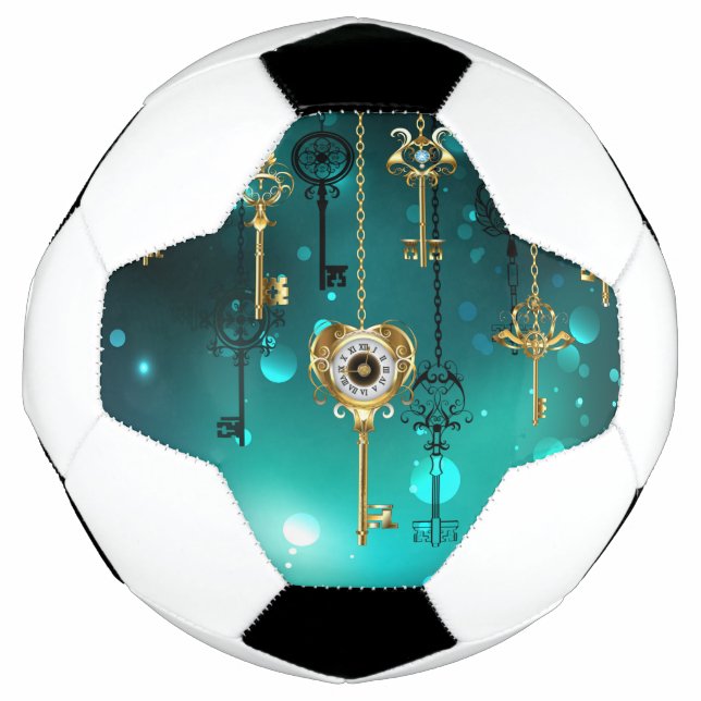 Antique Skeleton Keys on Green Background Soccer Ball (Front)