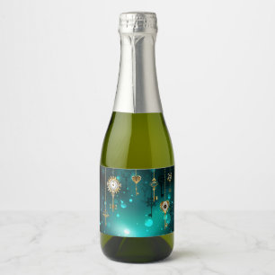 Antique Skeleton Keys on Green Background Sparkling Wine Label