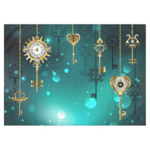 Antique Skeleton Keys on Green Background Tablecloth