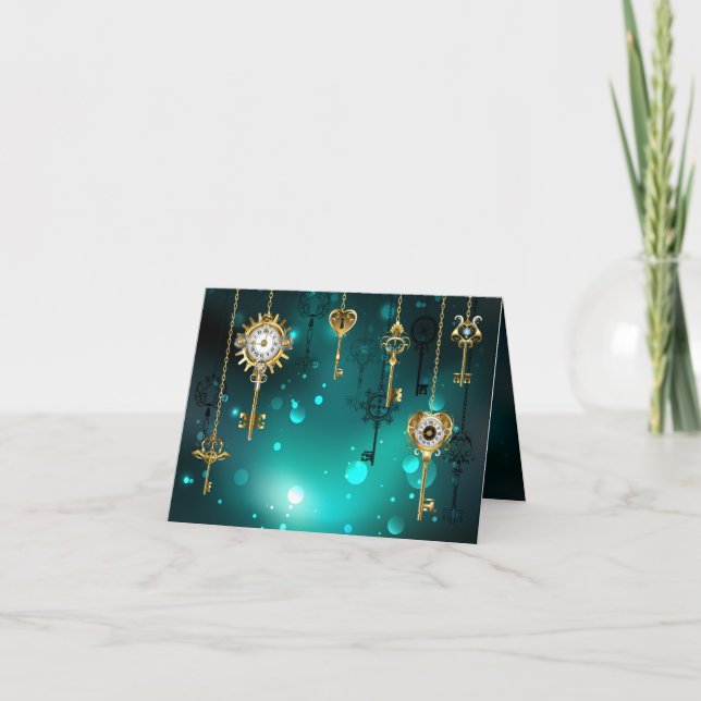 Antique Skeleton Keys on Green Background Thank You Card (Front)