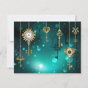 Antique Skeleton Keys on Green Background Thank You Card