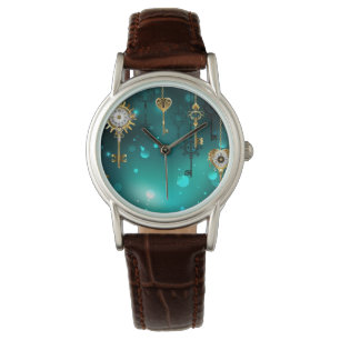 Antique Skeleton Keys on Green Background Watch