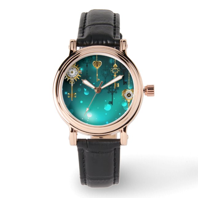 Antique Skeleton Keys on Green Background Watch (Front)
