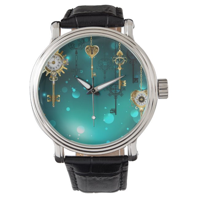 Antique Skeleton Keys on Green Background Watch (Front)