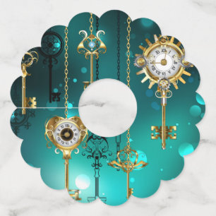 Antique Skeleton Keys on Green Background Wine Glass Tag