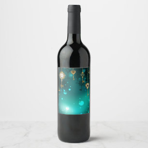 Antique Skeleton Keys on Green Background Wine Label