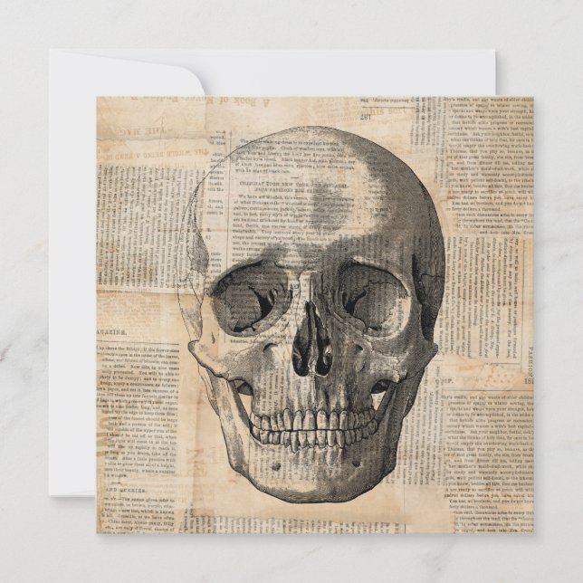 Antique Skull Illustration Vintage Art News Print Card (Front)