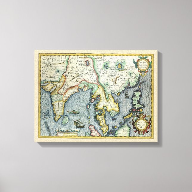 Antique Southeast Asian Map by Mercator / Hondius Canvas Print (Front)