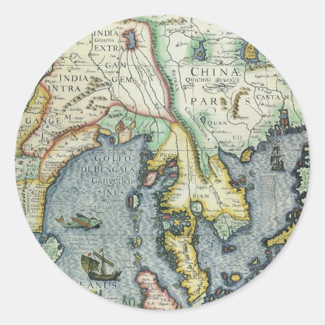 Antique Southeast Asian Map by Mercator / Hondius Classic Round Sticker (Front)