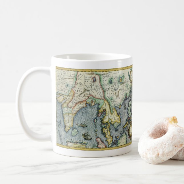 Antique Southeast Asian Map by Mercator / Hondius Coffee Mug (With Donut)
