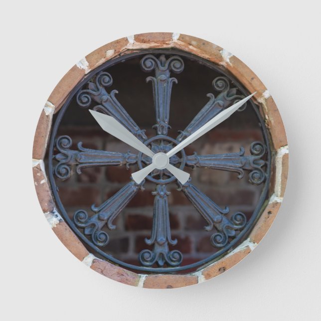 Antique Southern Wrought Iron Window Guard   Round Clock (Front)